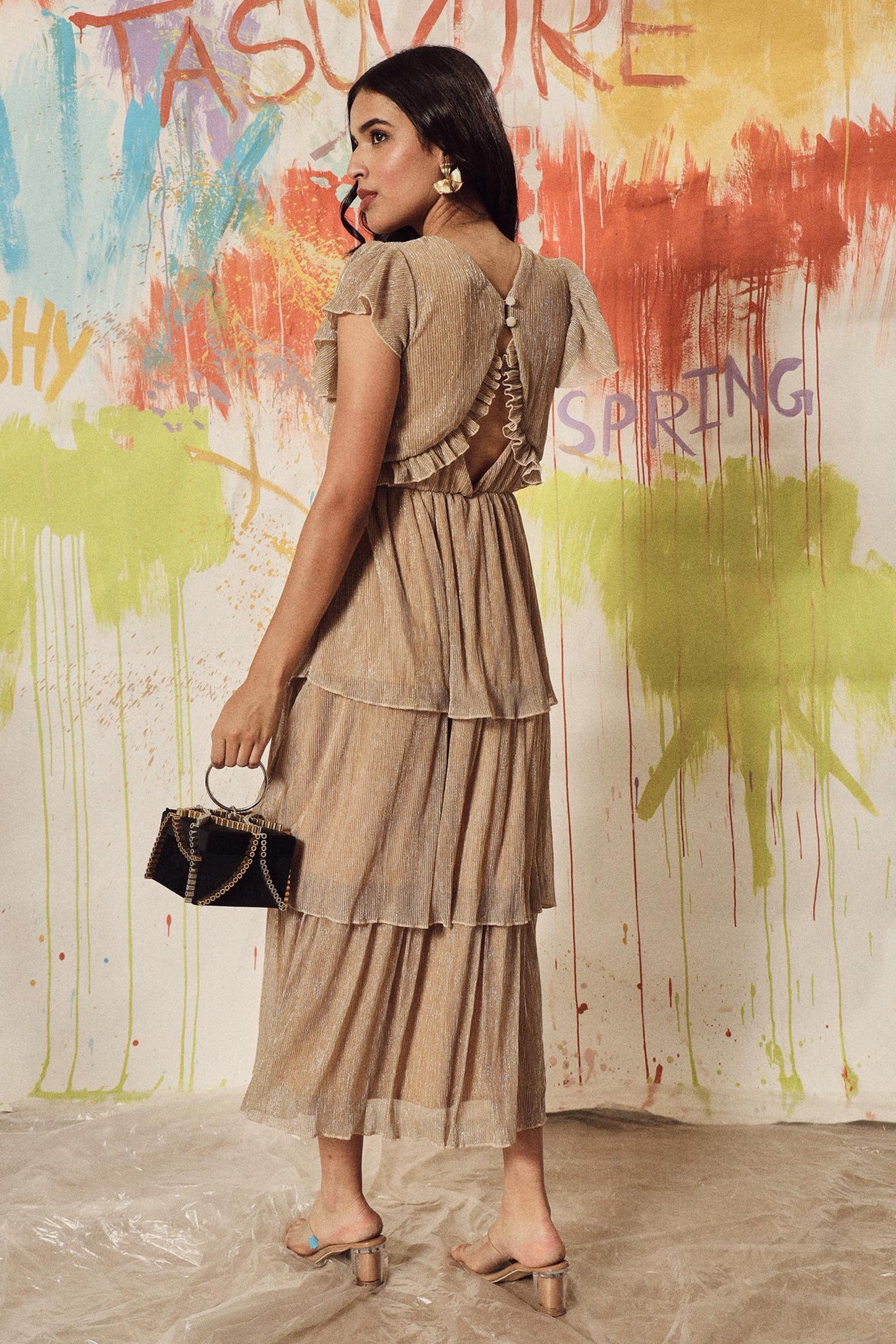 Beige Chiffon Designer Dress – Urban Luxe