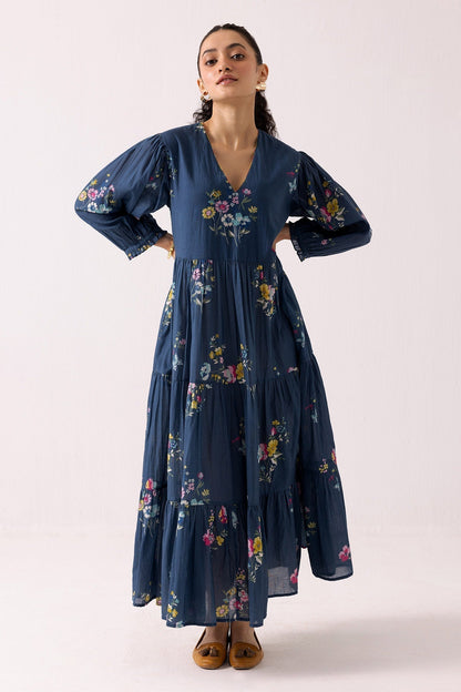 Blue Cotton Designer Dress – Night Statement