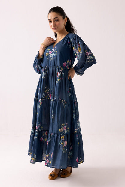 Blue Cotton Designer Dress – Night Statement