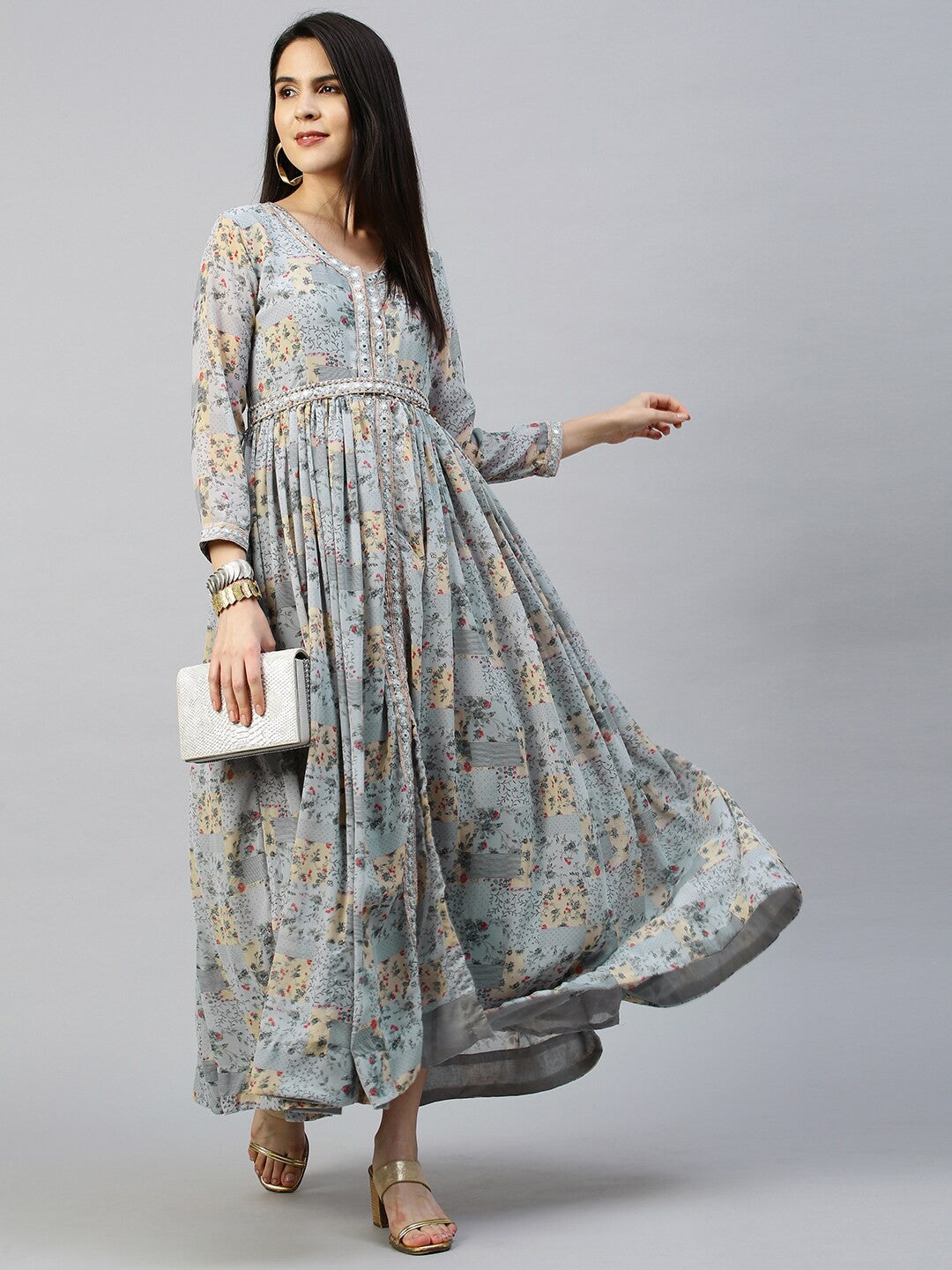 Blue Georgette Designer Dress – Chic Statement