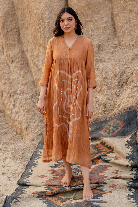 Brown Cotton Designer Dress – Premium Edit