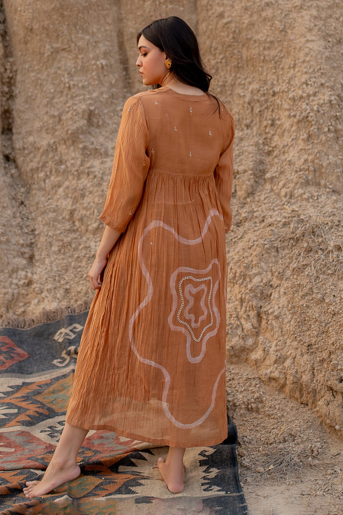 Brown Cotton Designer Dress – Premium Edit