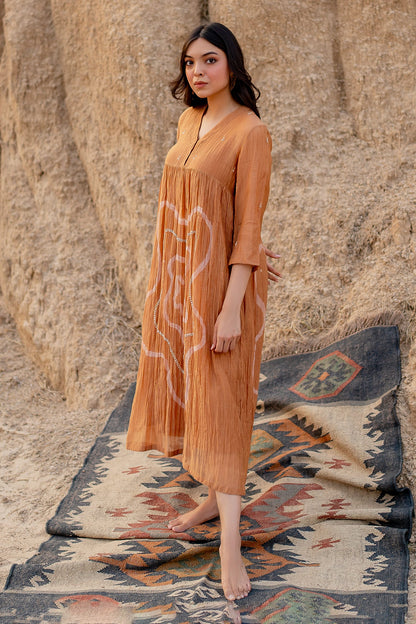 Brown Cotton Designer Dress – Premium Edit