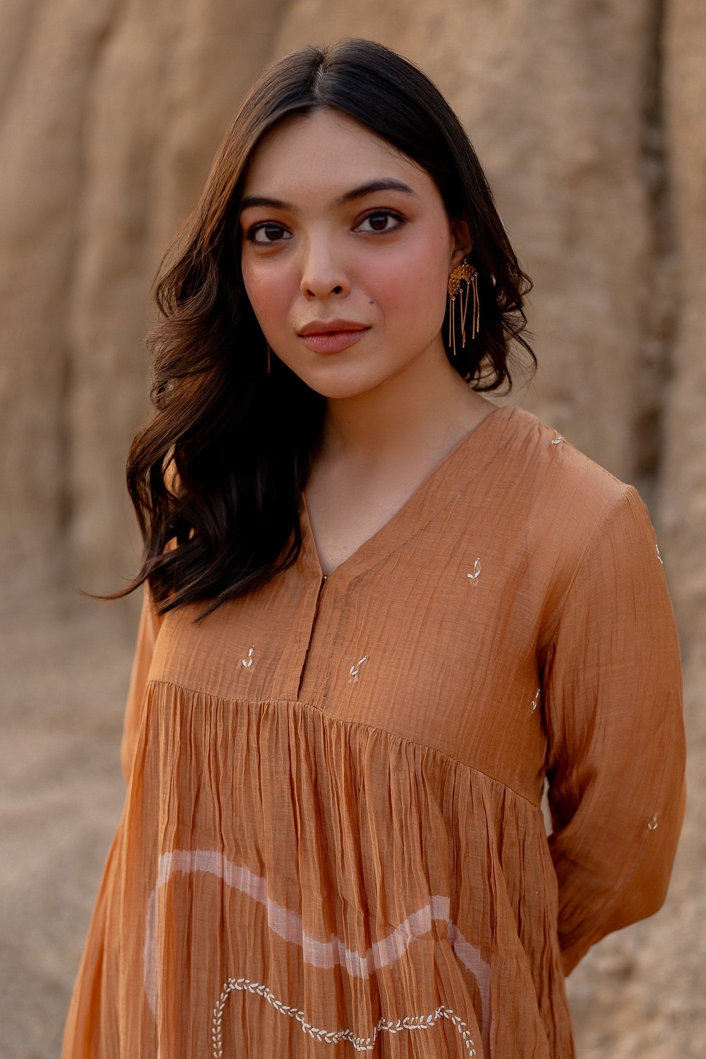 Brown Cotton Designer Dress – Premium Edit