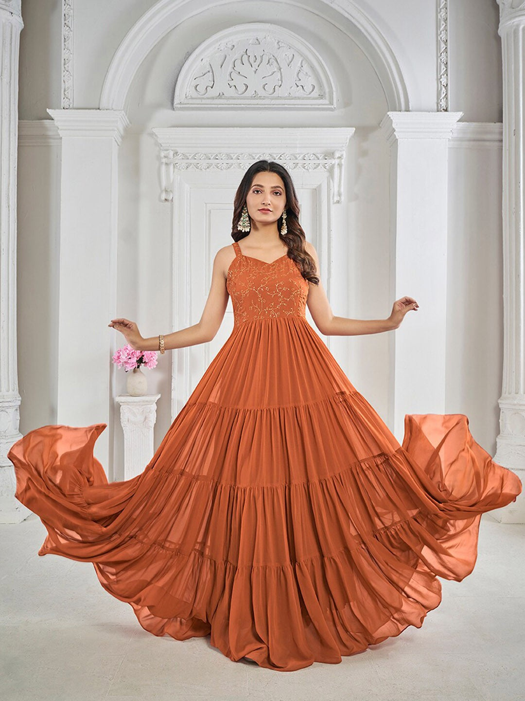 Floral Georgette Designer Dress – Urban Luxe