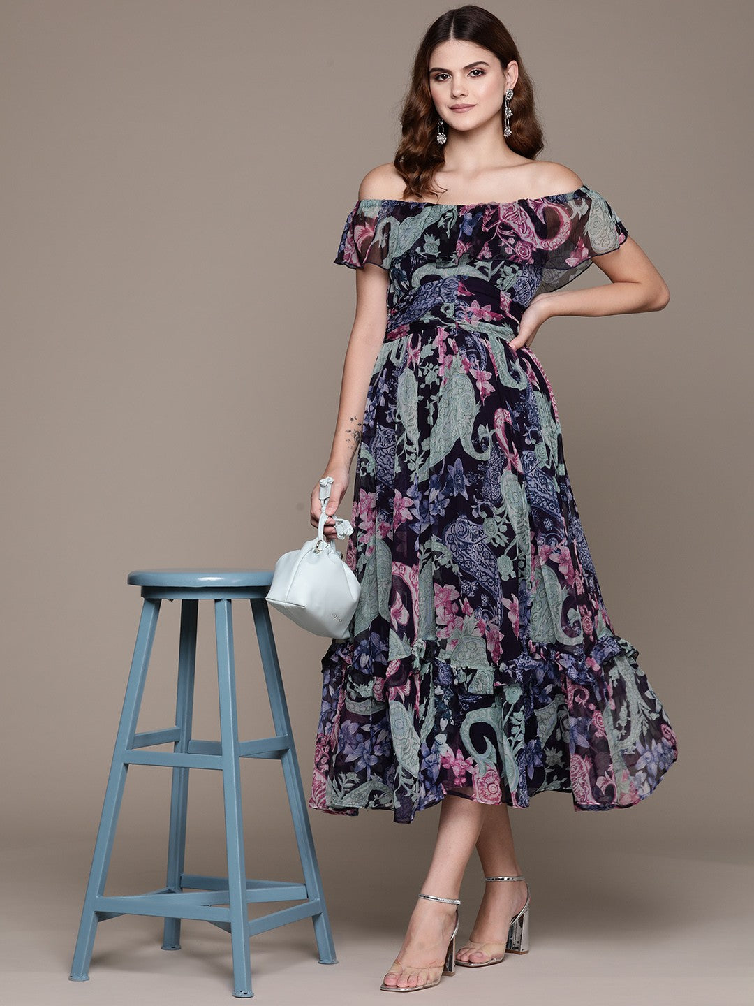Floral Chiffon Designer Dress – Festive Favorite