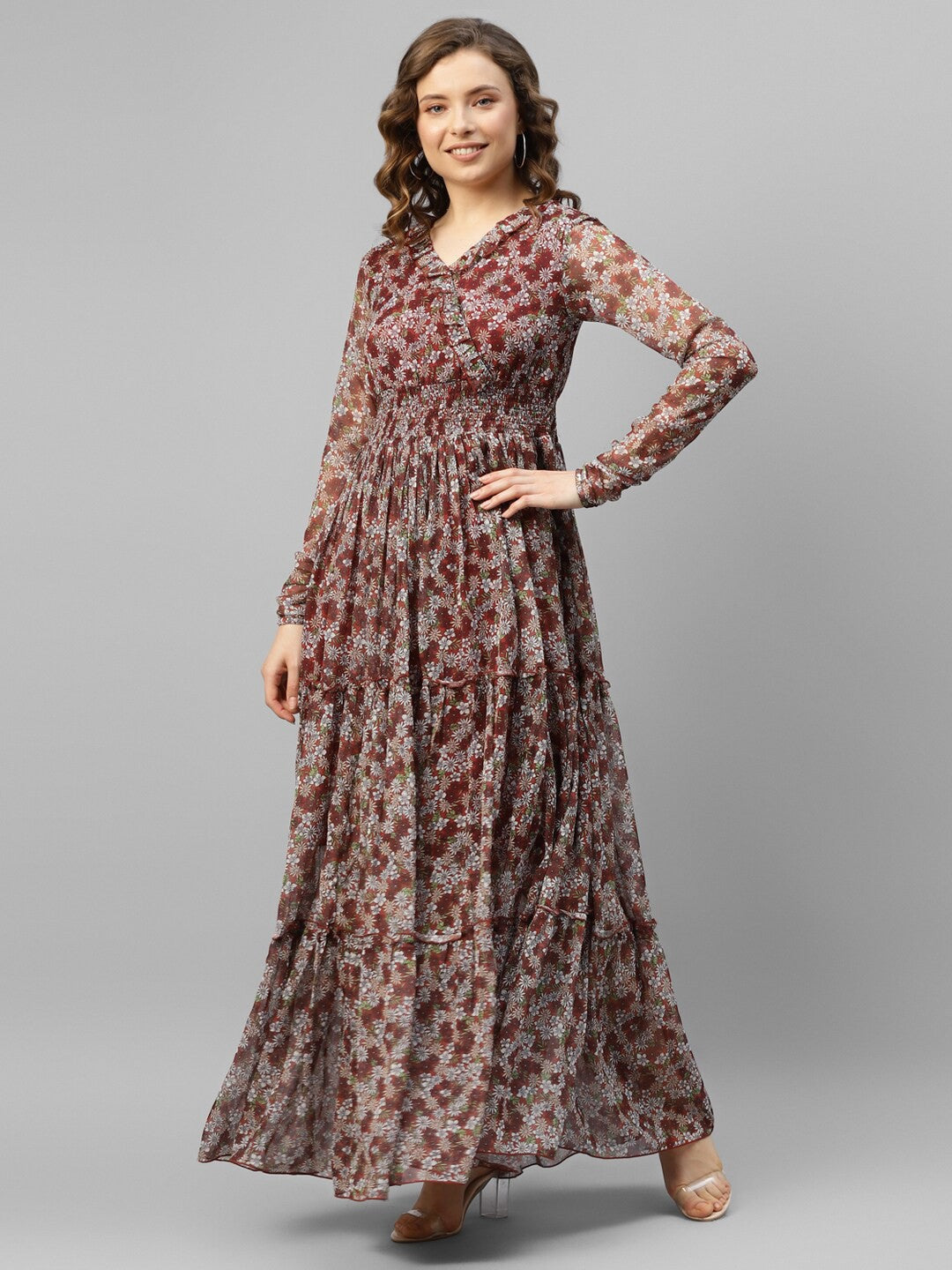 Floral Chiffon Designer Dress – Royal Classic