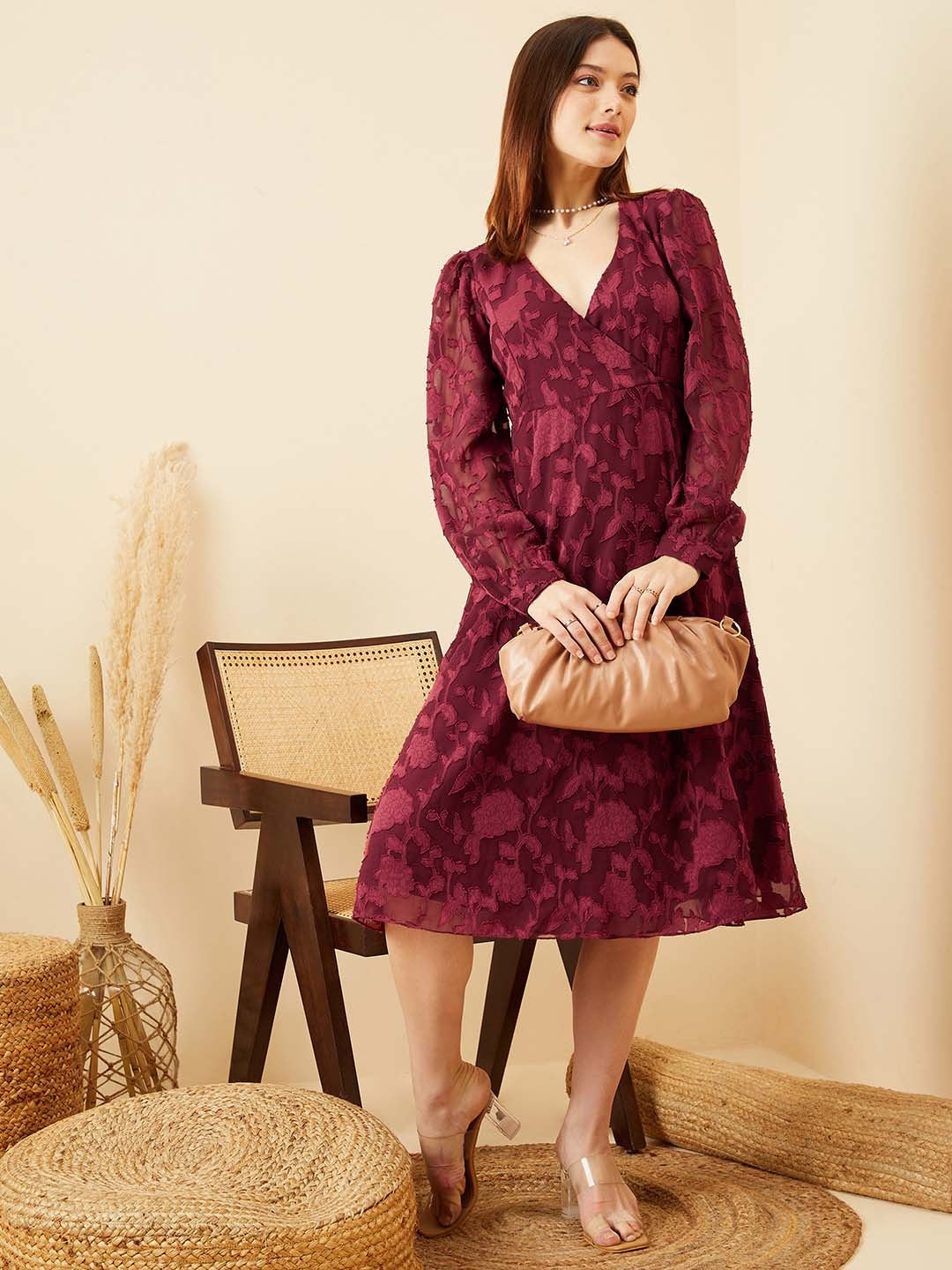 Maroon Premium Designer Dress – Party Edit