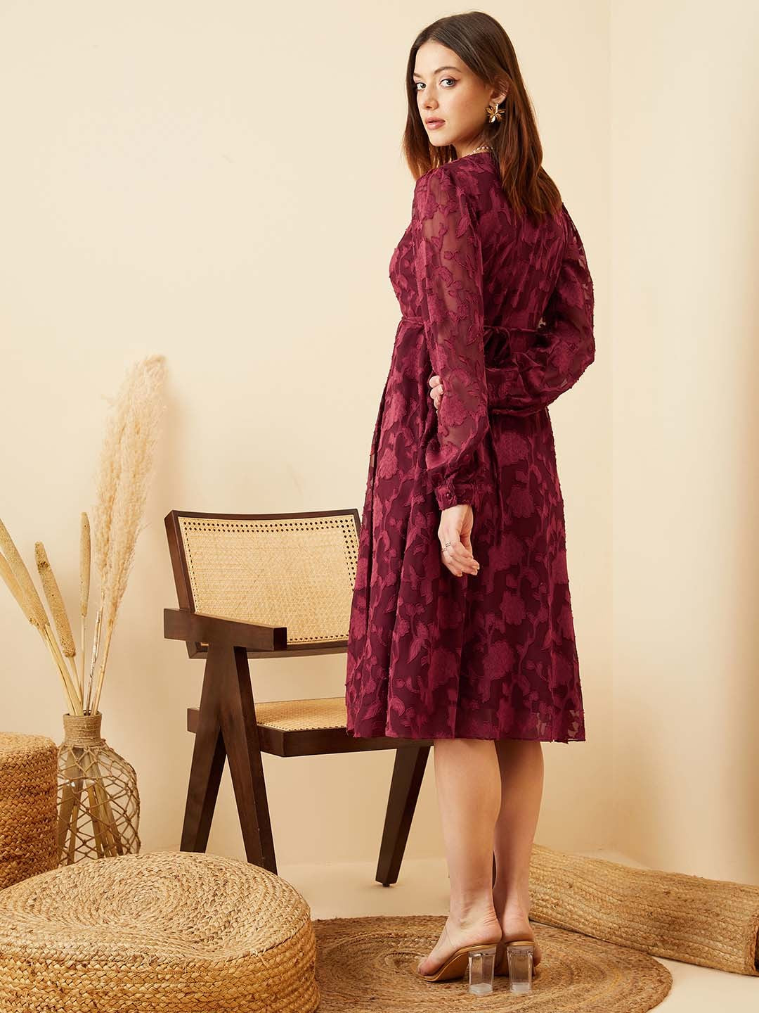 Maroon Premium Designer Dress – Party Edit