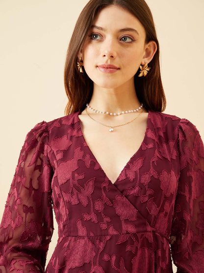 Maroon Premium Designer Dress – Party Edit