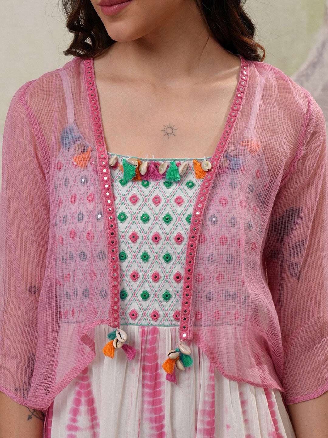 Pink Cotton Designer Dress – Festive Favorite