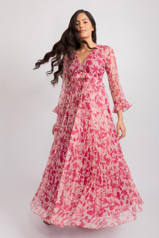 Pink Chiffon Designer Dress – Summer Edit