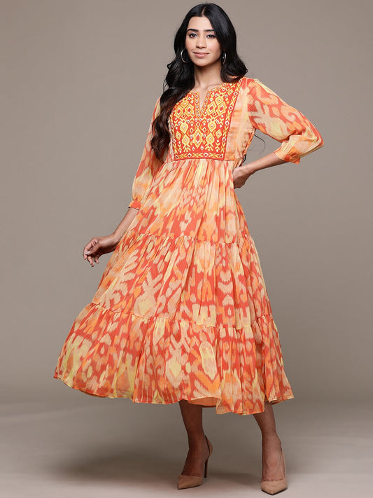 Print Chiffon Designer Dress – Evening Essential