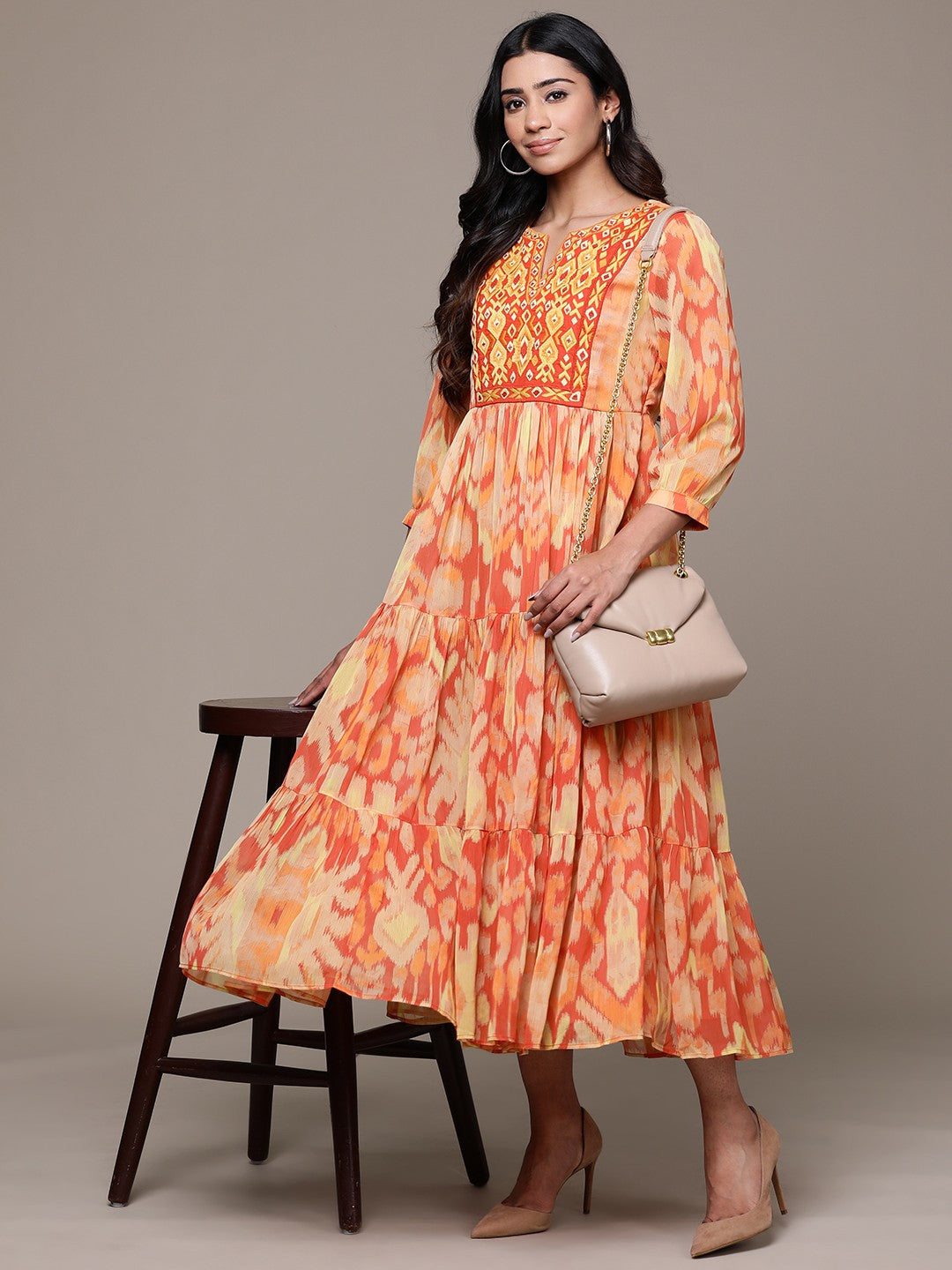 Print Chiffon Designer Dress – Evening Essential