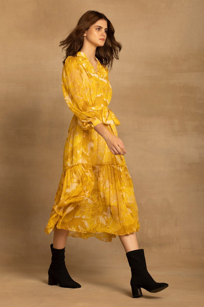 Yellow Georgette Designer Dress – Royal Classic